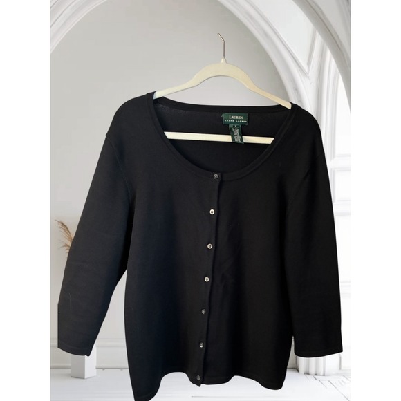 Lauren Ralph Lauren Black Cotton Blend Knit Cardigan Button Front Long Sleeve - Picture 1 of 7